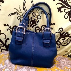 Blue leather handbag